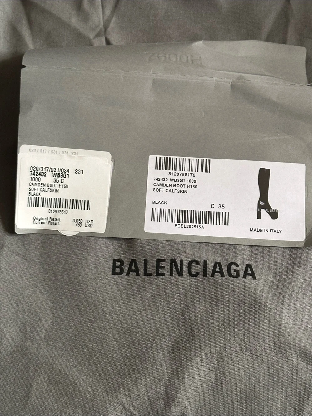 Balenciaga Black Leather Camden Boot H160 (soft calfskin)